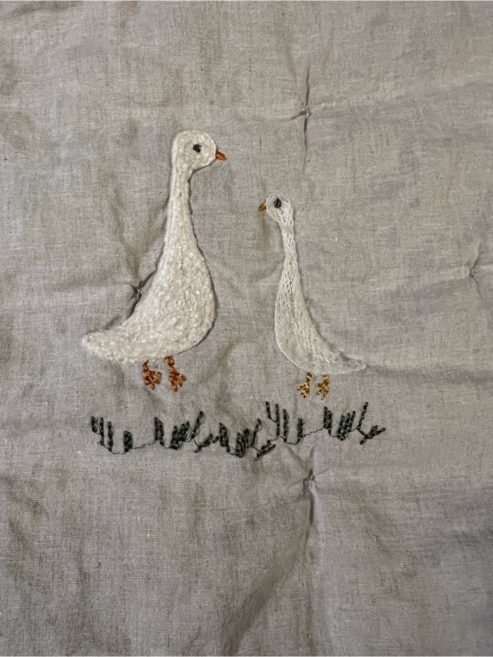 Pottery Barn Kids White Embroidered Goose Toddler size Quilt